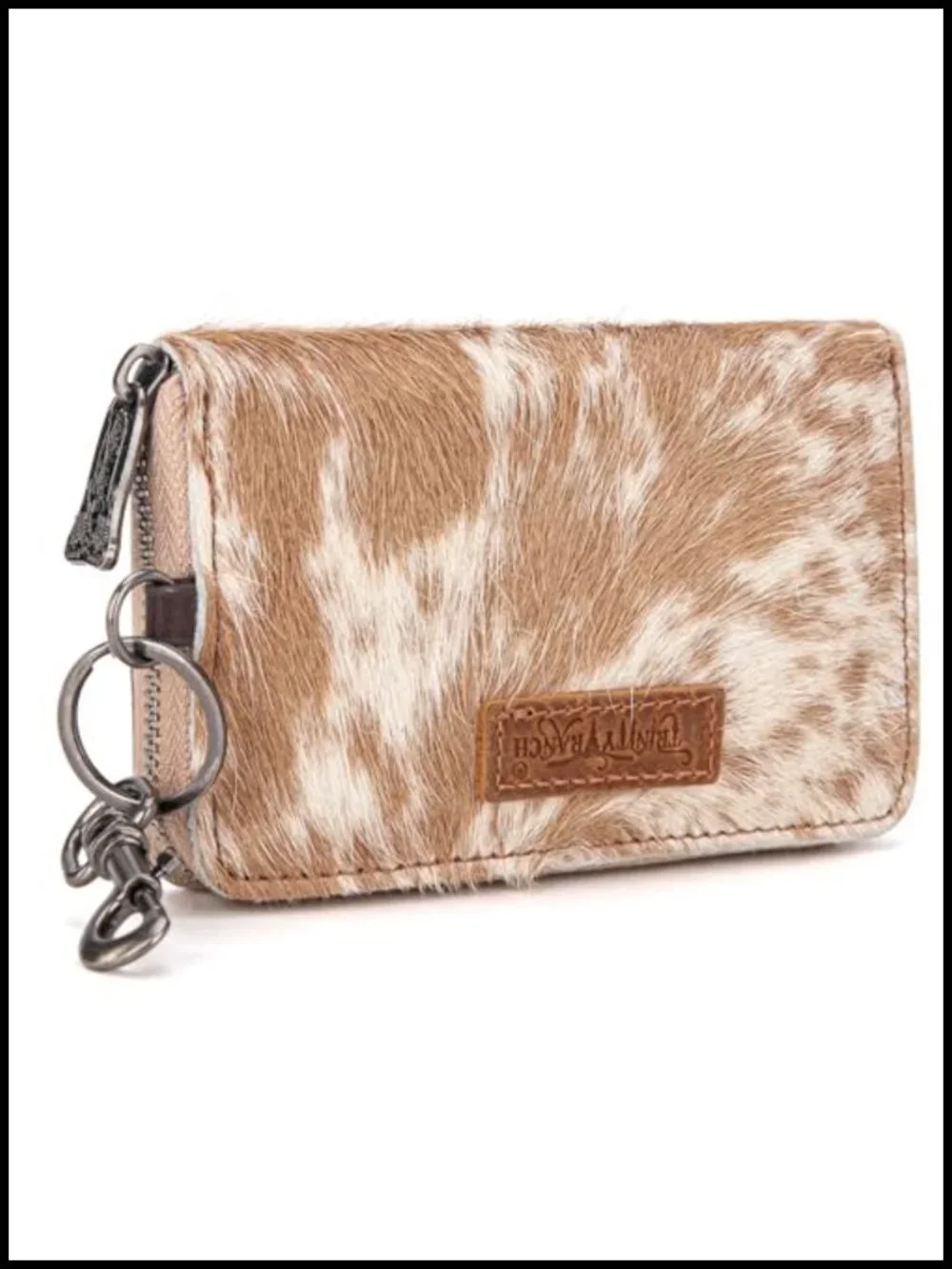Genuine Hair-On Cowhide Floral Tooled Tote Bag, Top Zipper, Pockets